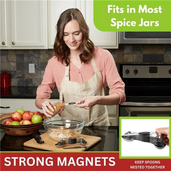Magnetic Measuring Spoons Set with Strong N45 Magnets Heavy Duty BPA Free Black - Picture 2 of 7
